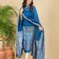 Classic Blue Mercerised Cotton Baluchari 2-Piece Set Kurti Dupatta (UNSTITCHED)-888