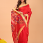 Silk Jamdani Saree With Burgundy Imperial Red - 158