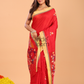 Silk Jamdani Saree With Burgundy Imperial Red - 158