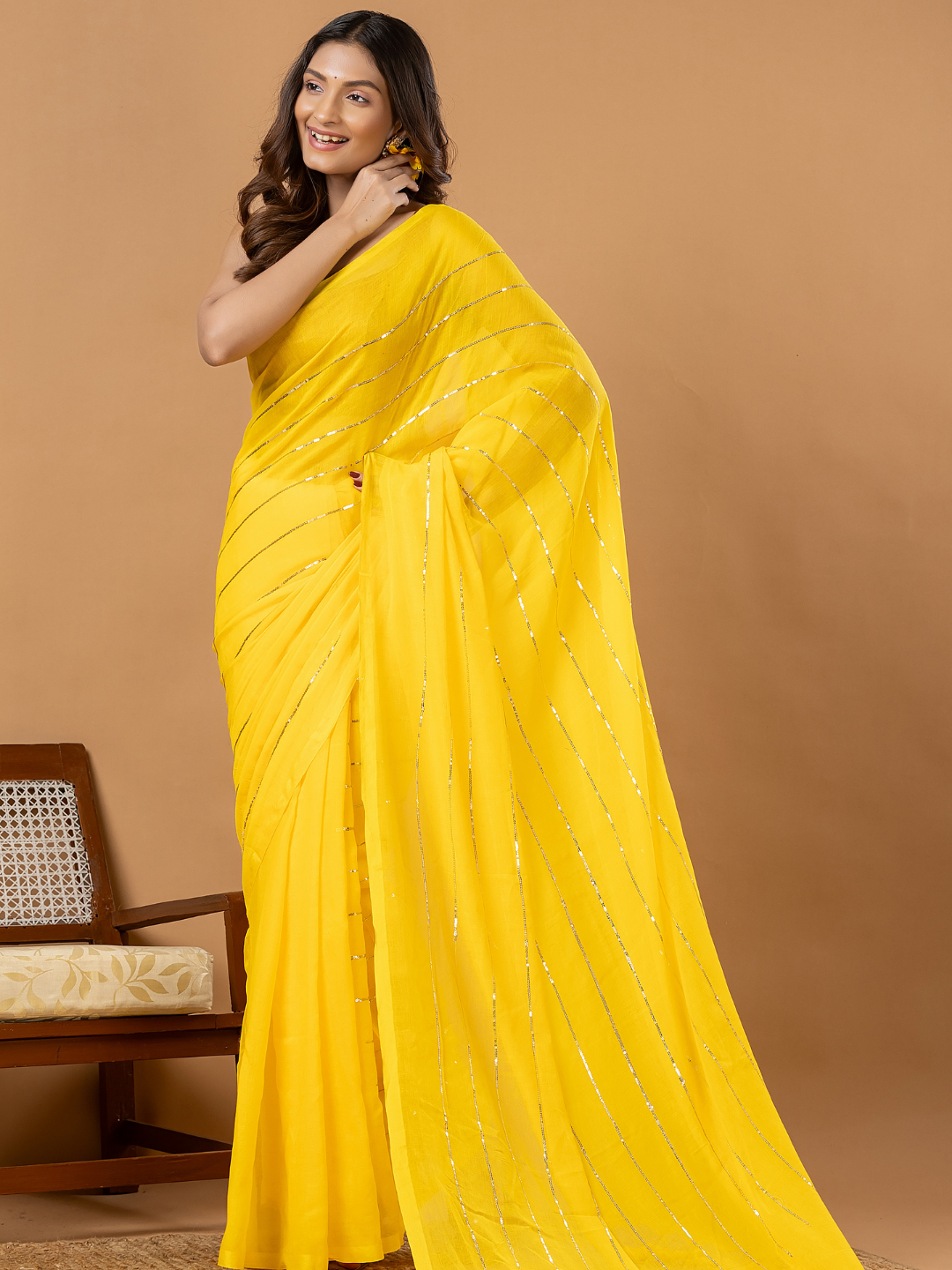 Pure Handloom Mul Cotton Saree | Bright Yellow