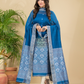 Classic Blue Mercerised Cotton Baluchari 2-Piece Set Kurti Dupatta (UNSTITCHED)-888