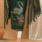 Deep Green color  Jamdani 2-Piece Set Kurti & Dupatta (UNSTITCHED) - 164