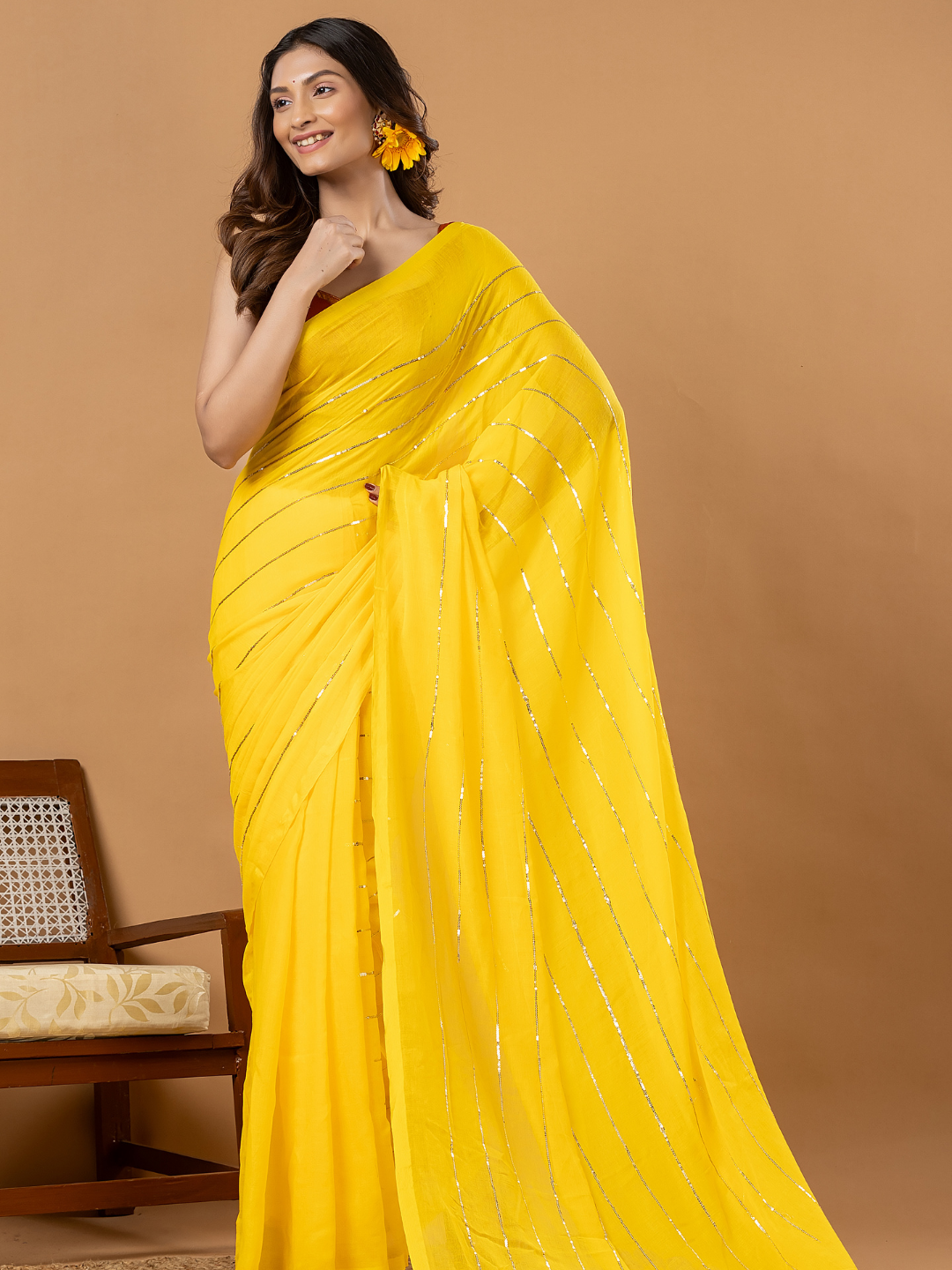 Pure Handloom Mul Cotton Saree | Bright Yellow