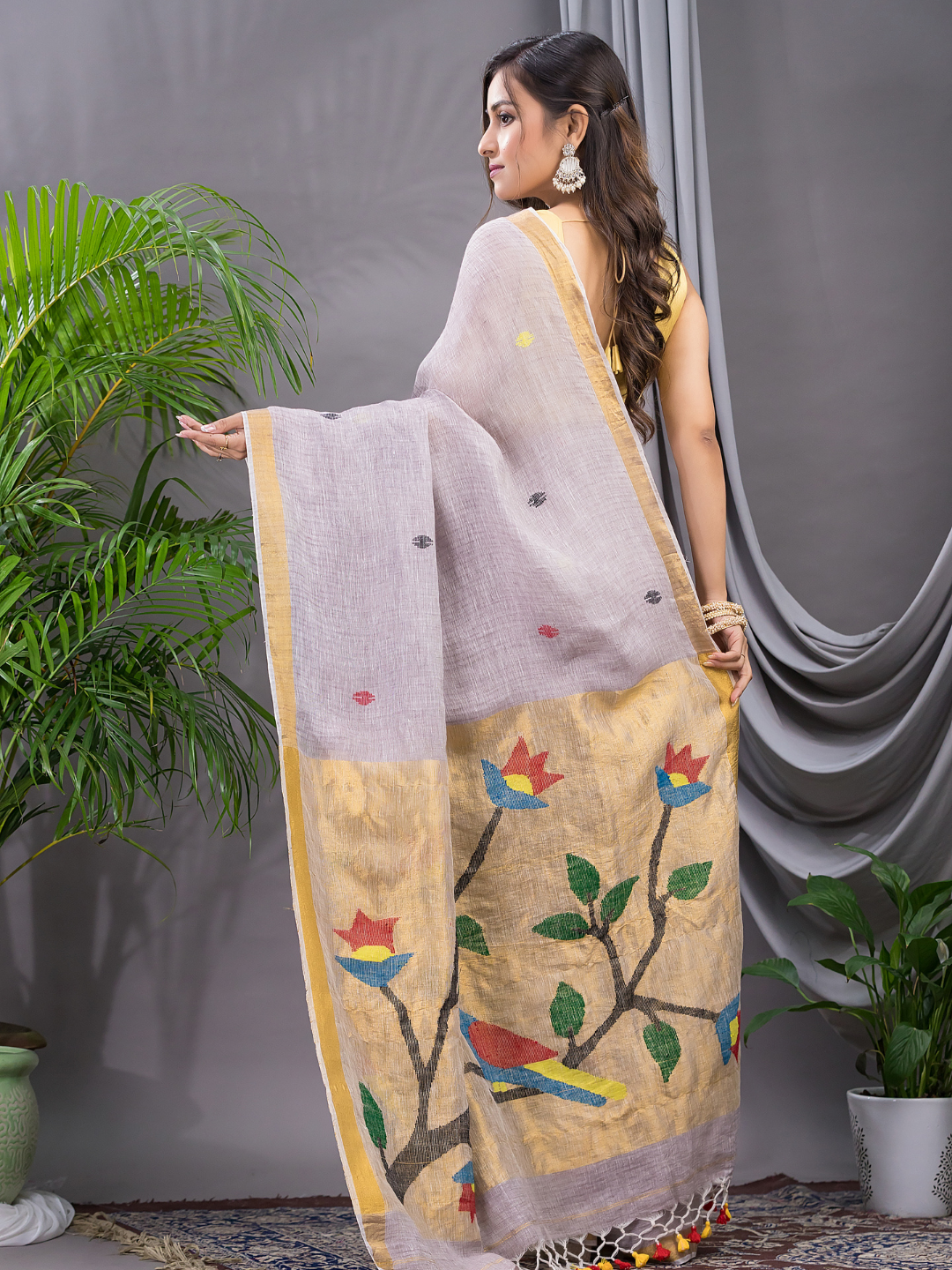 Linen Jamdani Saree With Pale Purple - 030