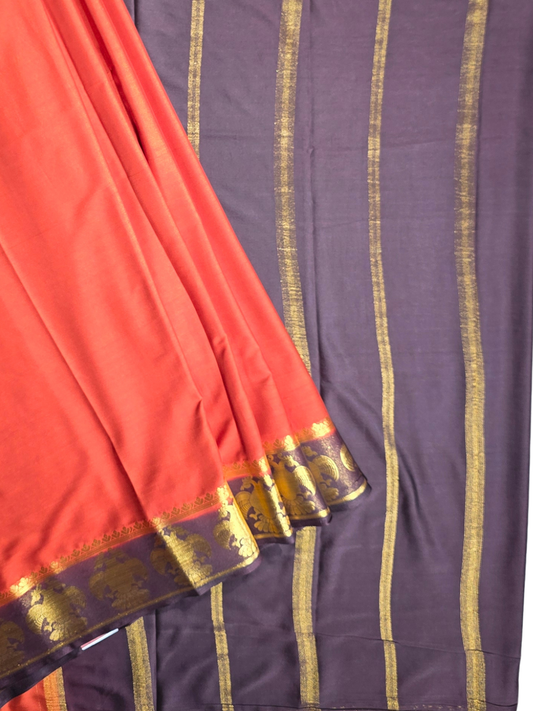 Classic Mysore Semi Silk Saree | Coral Orange