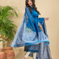 Classic Blue Mercerised Cotton Baluchari 2-Piece Set Kurti Dupatta (UNSTITCHED)-888