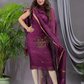 Burgundy Plum | Handloom Jamdani Silk-Cotton Unstitched 2-Piece Kurti | Meenakari Design