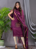 Burgundy Plum | Handloom Jamdani Silk-Cotton Unstitched 2-Piece Kurti | Meenakari Design