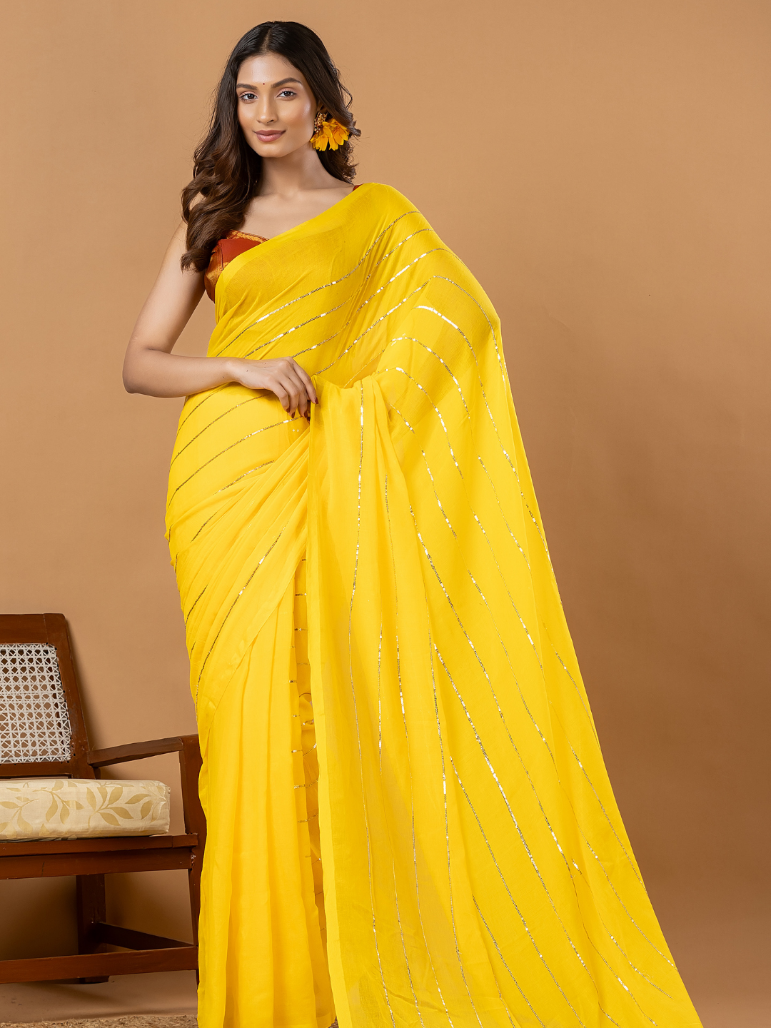 Pure Handloom Mul Cotton Saree | Bright Yellow