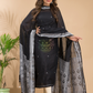 Coal Black Muslin Cotton X Baluchari 2-Piece Set Kurti & Dupatta (UNSTITCHED) - 029