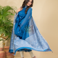 Classic Blue Mercerised Cotton Baluchari 2-Piece Set Kurti Dupatta (UNSTITCHED)-888
