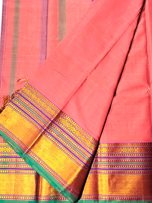 Handloom Narayanpet Cotton Saree | Coral