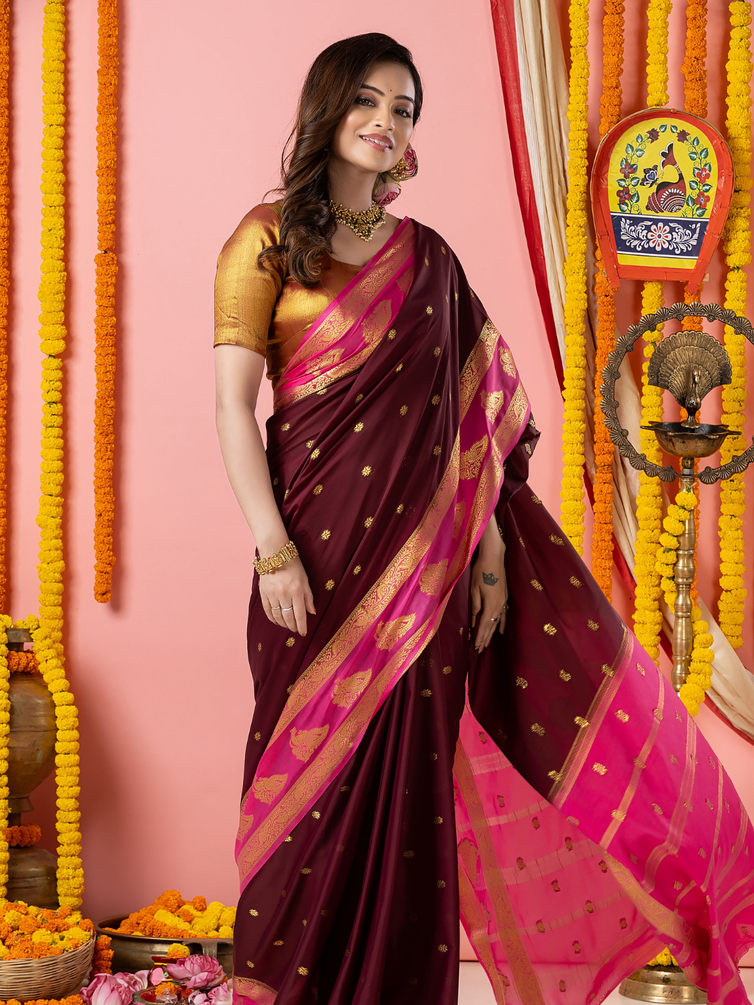 Classic Mysore Semi Silk Saree | Deep Wine
