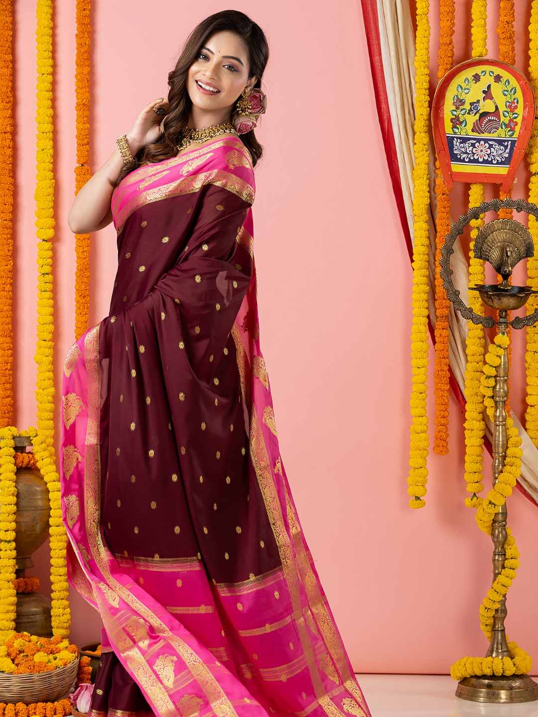 Classic Mysore Semi Silk Saree | Deep Wine