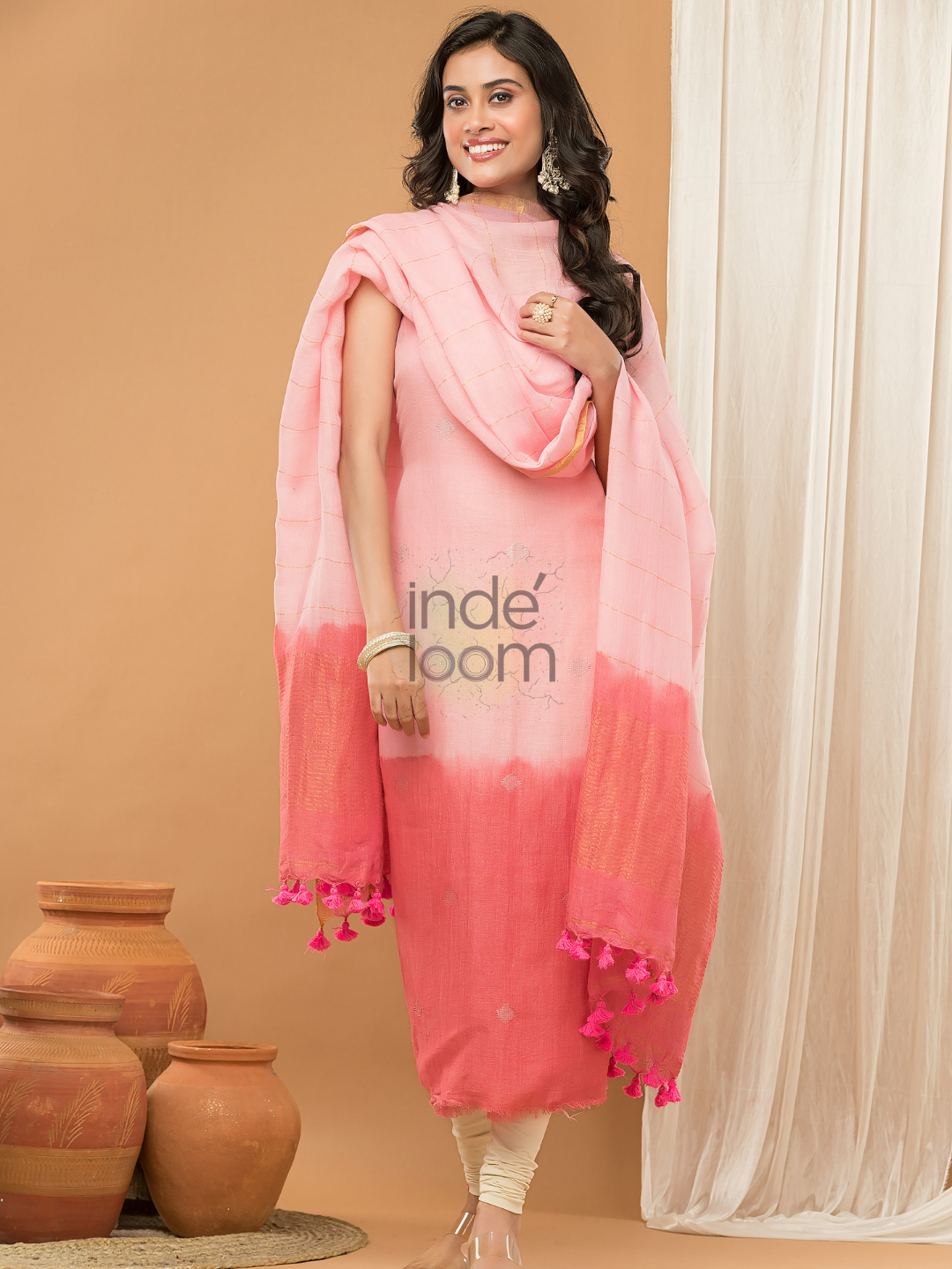 Peach Pink color  Jamdani 2-Piece Set Kurti & Dupatta (UNSTITCHED) - 165