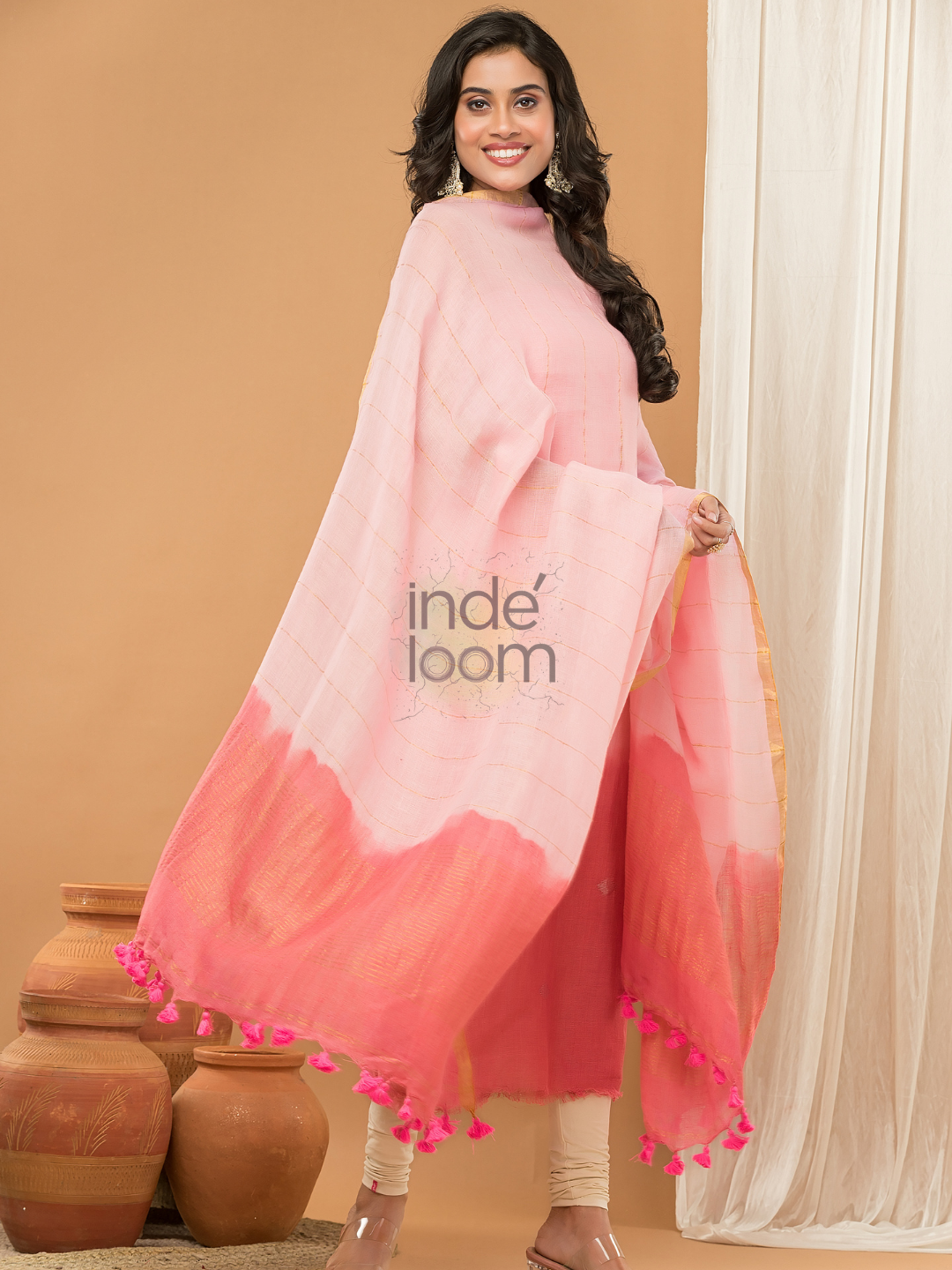 Peach Pink color  Jamdani 2-Piece Set Kurti & Dupatta (UNSTITCHED) - 165