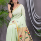 Linen Jamdani Saree With Light Green - 031