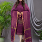 Burgundy Plum | Handloom Jamdani Silk-Cotton Unstitched 2-Piece Kurti | Meenakari Design
