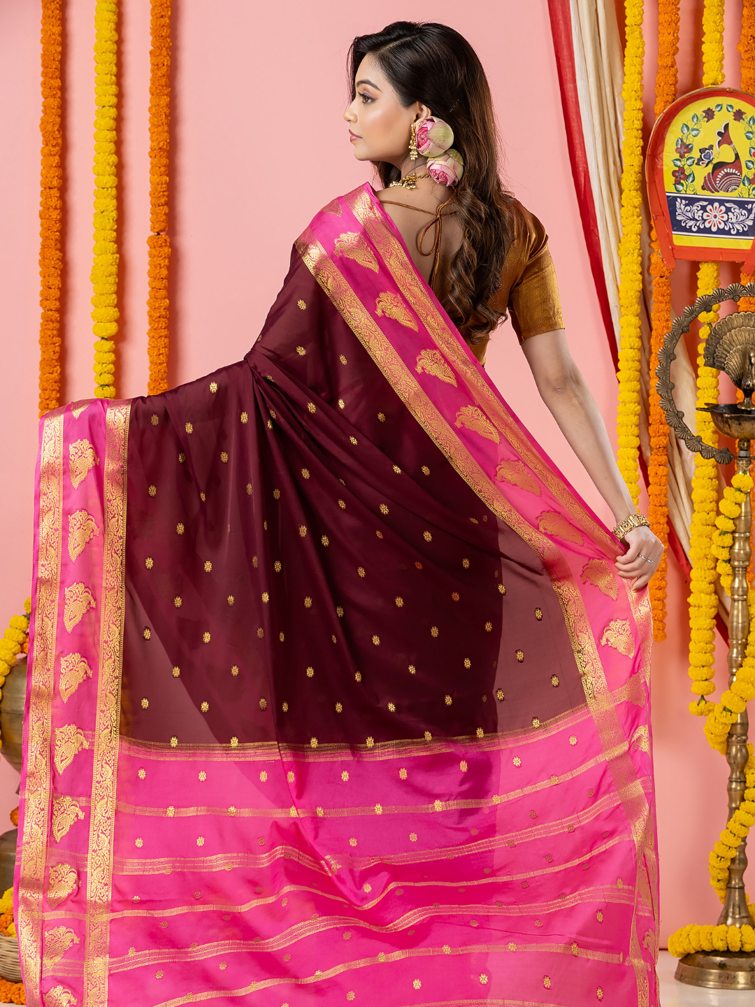 Classic Mysore Semi Silk Saree | Deep Wine