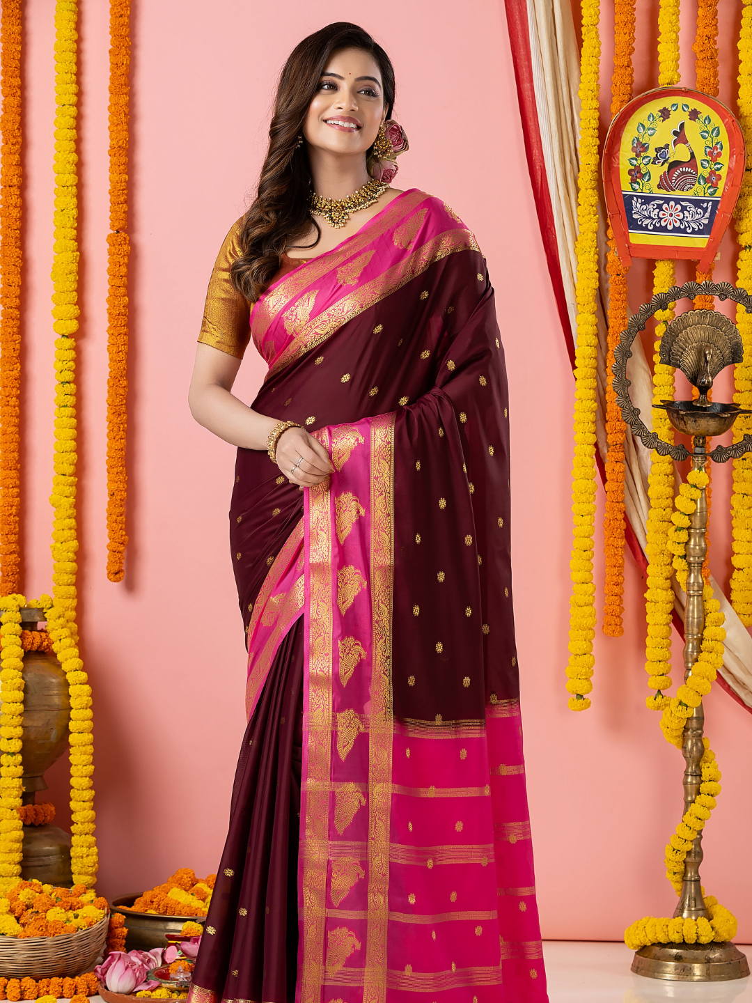 Classic Mysore Semi Silk Saree | Deep Wine