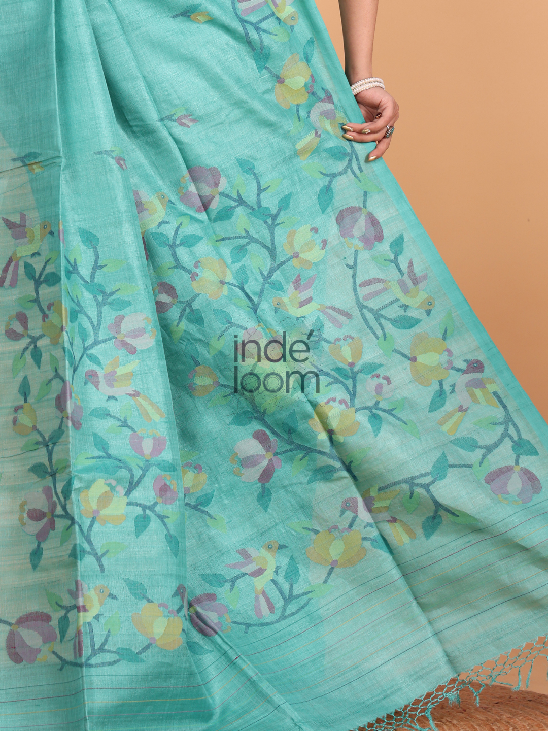 Silk Jamdani Saree With Burgundy Powder Blue - 159