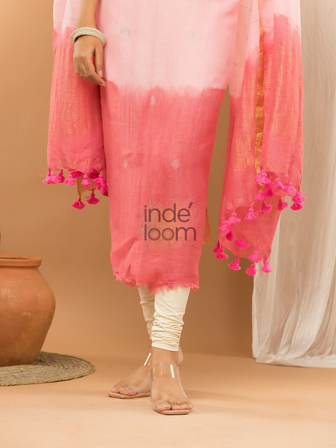Peach Pink color  Jamdani 2-Piece Set Kurti & Dupatta (UNSTITCHED) - 165