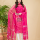 Hot Pink Muslin Jamdani 2-Pieces Kurti Set Dupatta (UNSTITCHED)-897