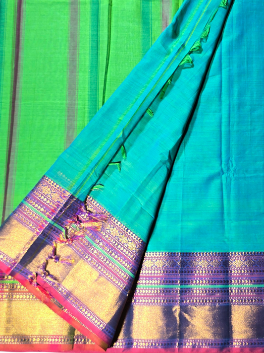 Handloom Narayanpet Cotton Saree | Peacock Blue