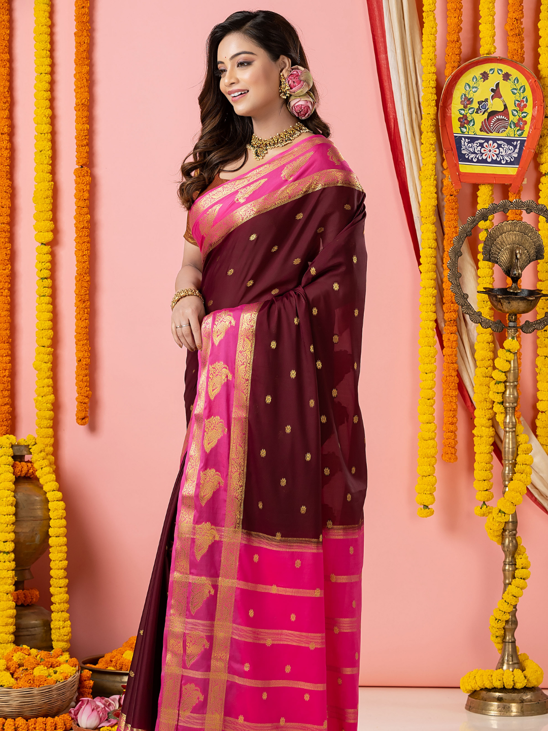 Classic Mysore Semi Silk Saree | Deep Wine
