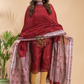 Ruby Red Muslin Cotton X Baluchari 2-Piece Set Kurti & Dupatta (UNSTITCHED) - 030