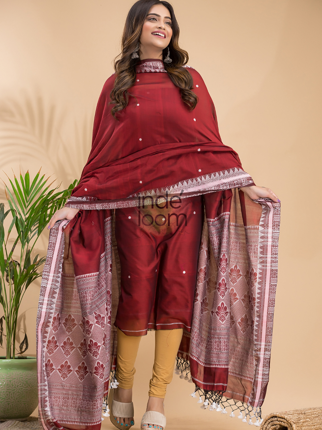 Ruby Red Muslin Cotton X Baluchari 2-Piece Set Kurti & Dupatta (UNSTITCHED) - 030
