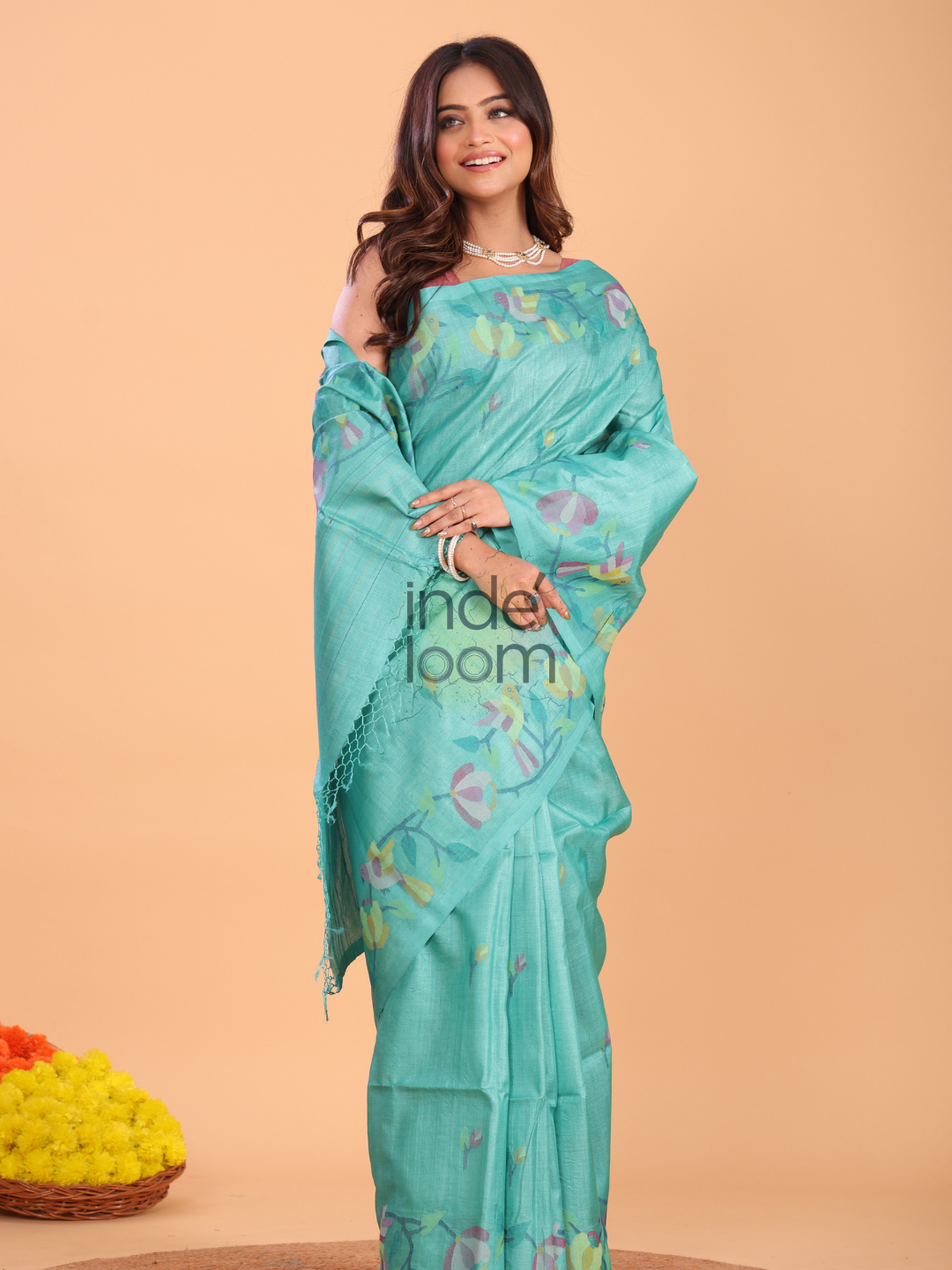 Silk Jamdani Saree With Burgundy Powder Blue - 159