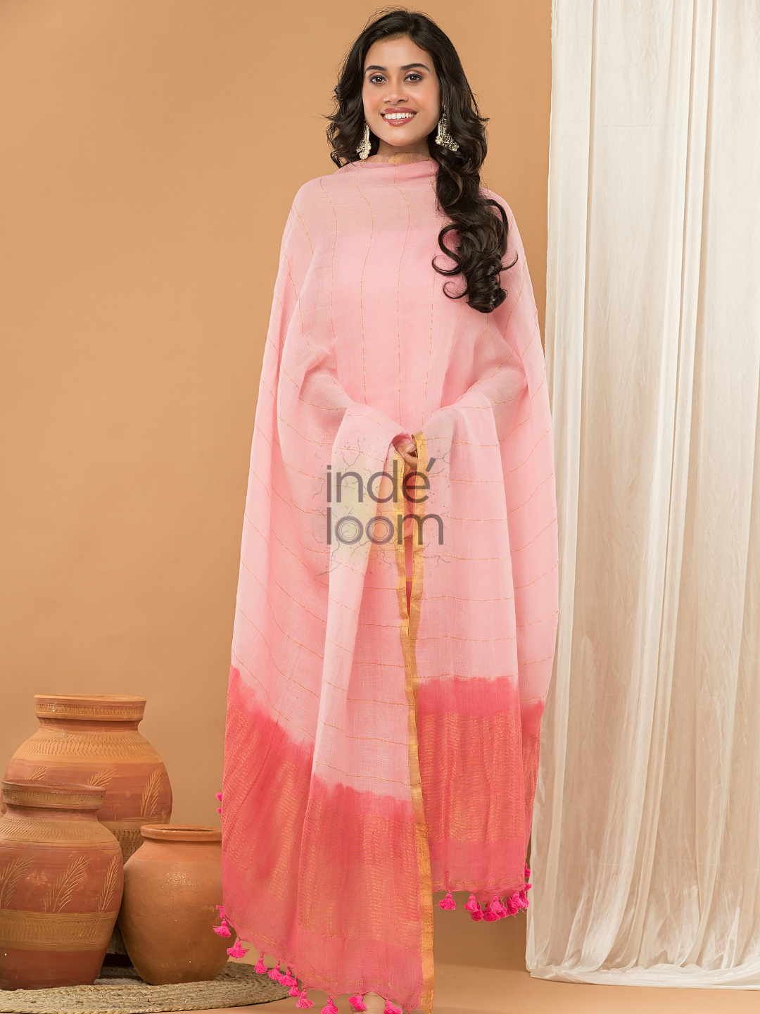 Peach Pink color  Jamdani 2-Piece Set Kurti & Dupatta (UNSTITCHED) - 165
