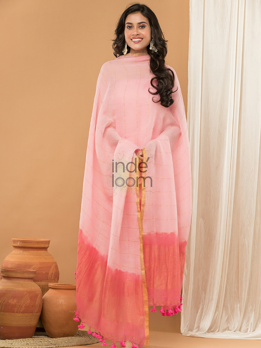 Peach Pink Handloom Linen x Linen 2-Piece Set Kurti & Dupatta (UNSTITCHED) - 165