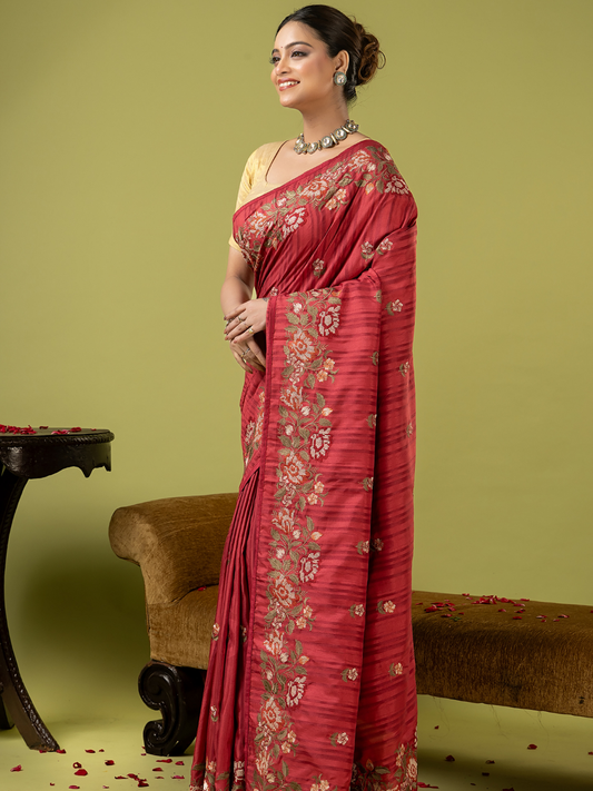 Fancy Blended Saree | Crimson Red