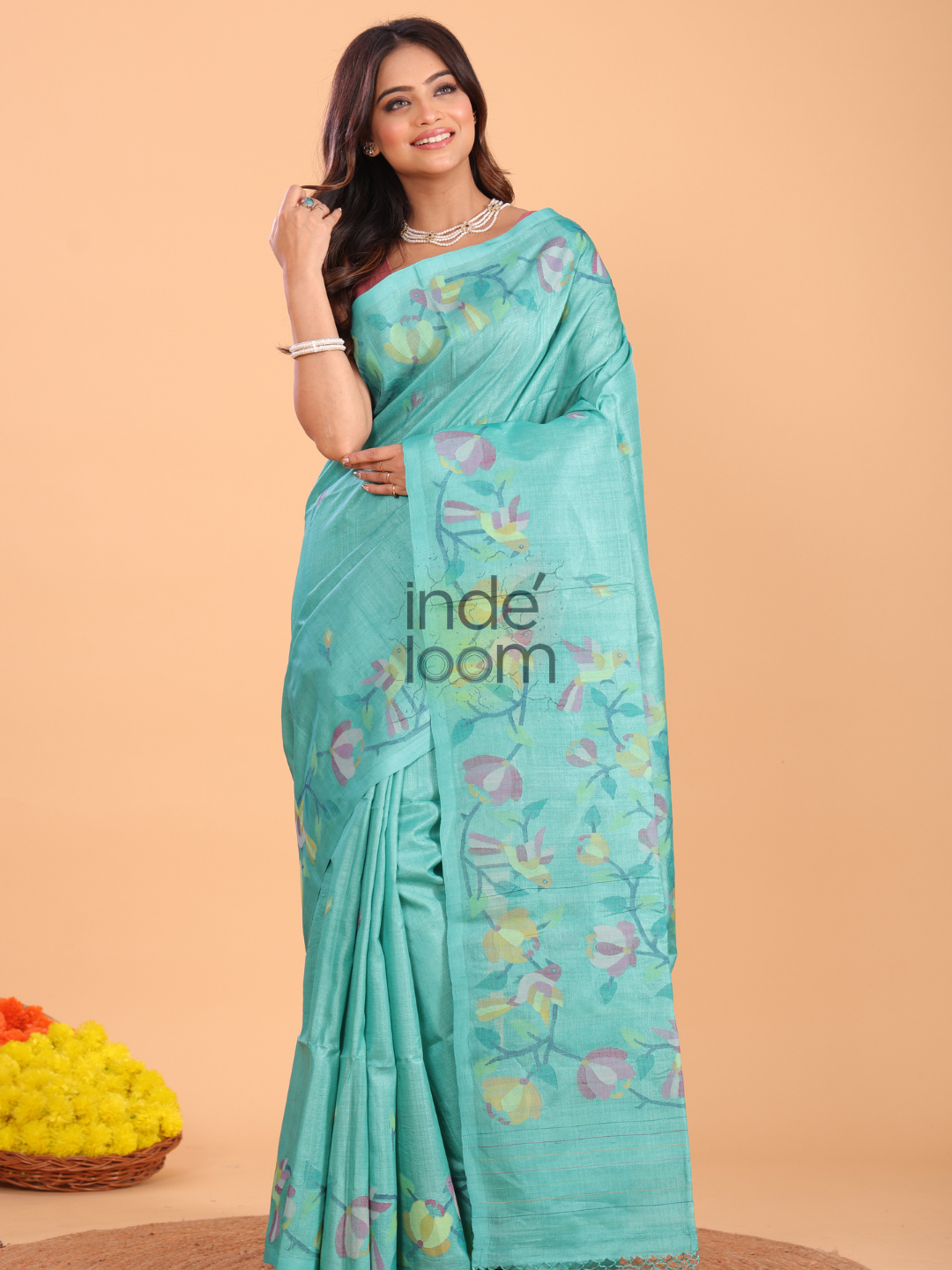 Silk Jamdani Saree With Burgundy Powder Blue - 159