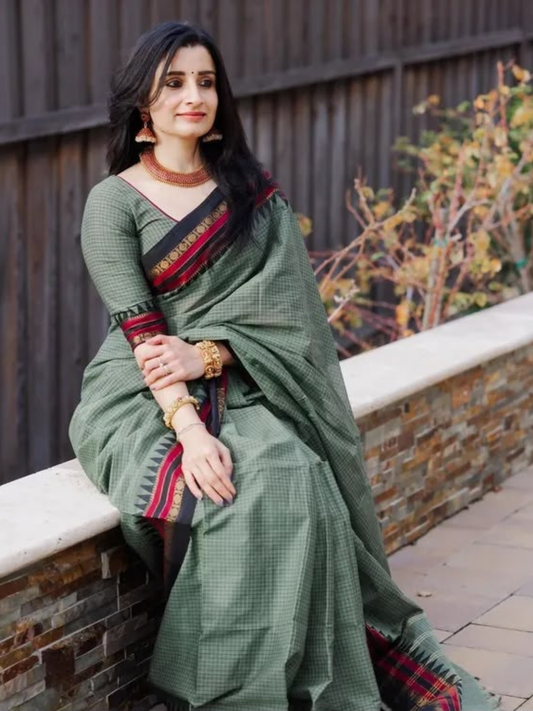 Handloom Narayanpet Cotton Saree | Sage Green