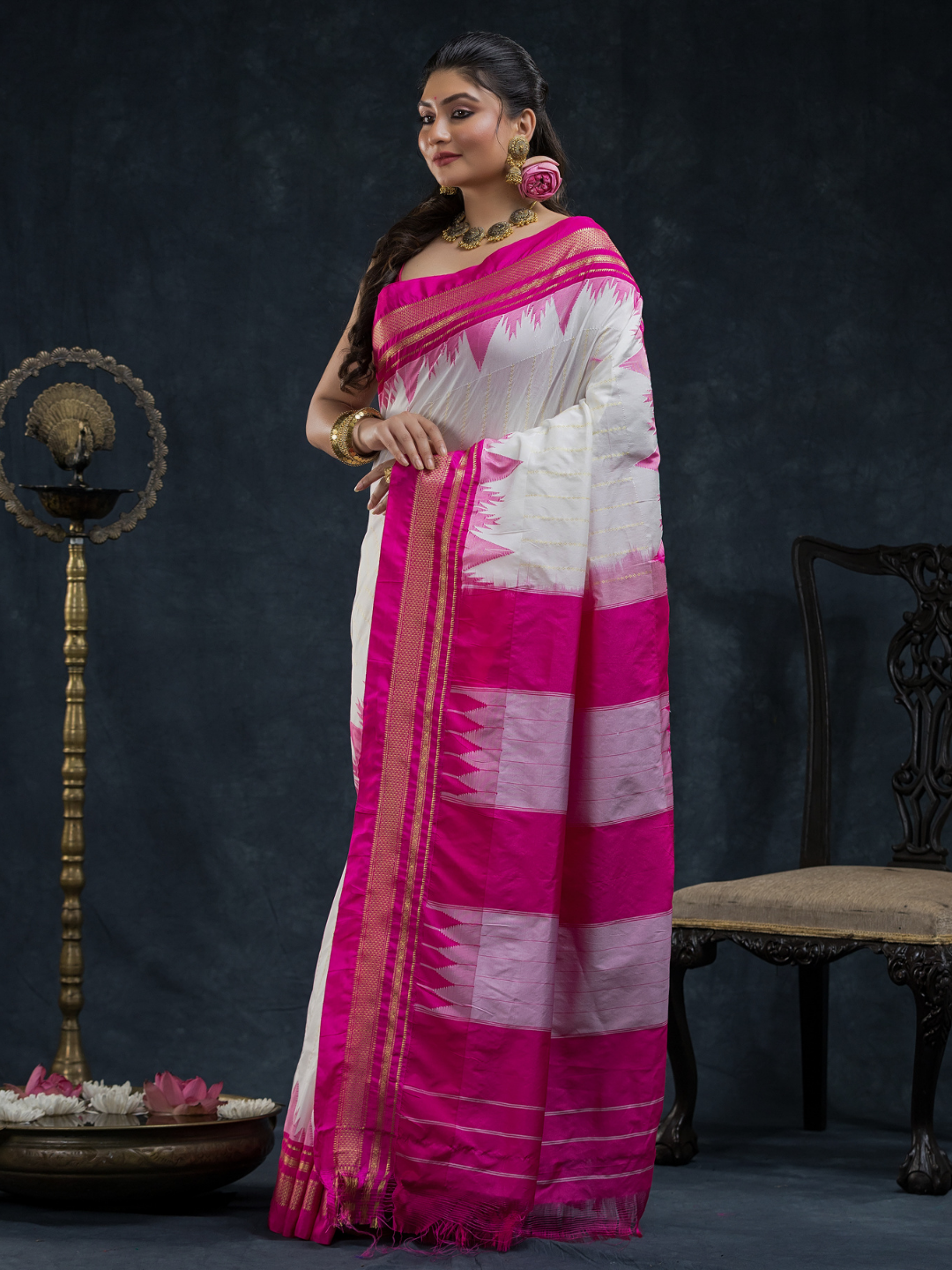 Pure Ilkal Silk Saree in Snow White - 065