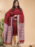 Ruby Red Muslin Cotton X Baluchari 2-Piece Set Kurti & Dupatta (UNSTITCHED) - 030