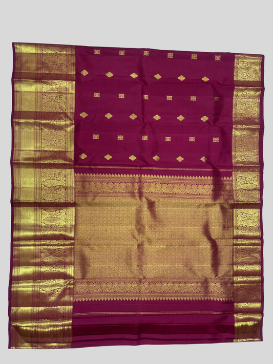 Pure Handwoven Gadwal Silk Saree With Dark Red  - 011