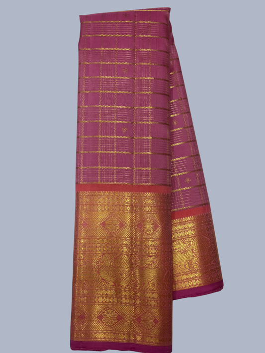 Pure Handwoven Gadwal Silk Saree With Reddish Pink - 013