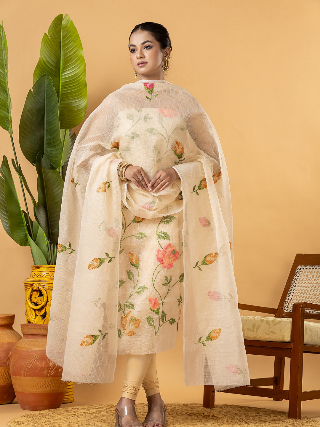Classic Kota Doria Cotton Unstitched 2-Piece Kurti | Off-White