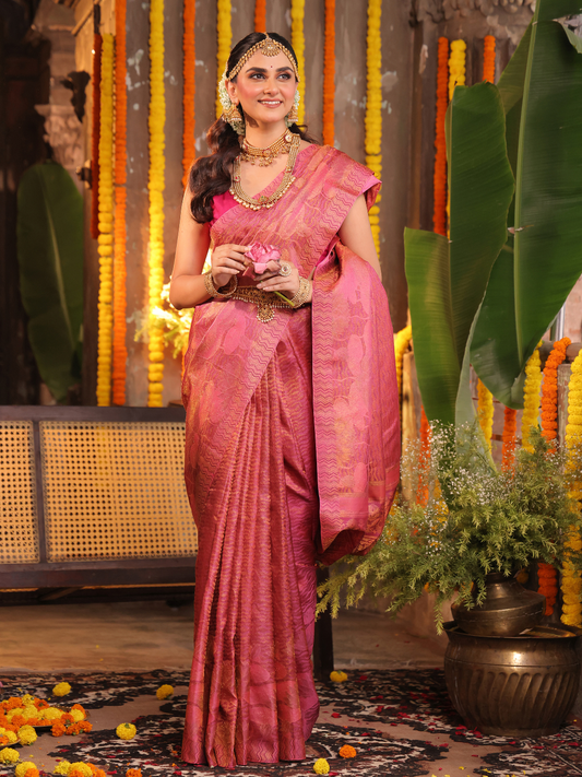 Silk Mark Certified Handloom Kanjivaram Silk Saree  |  Blush Pink
