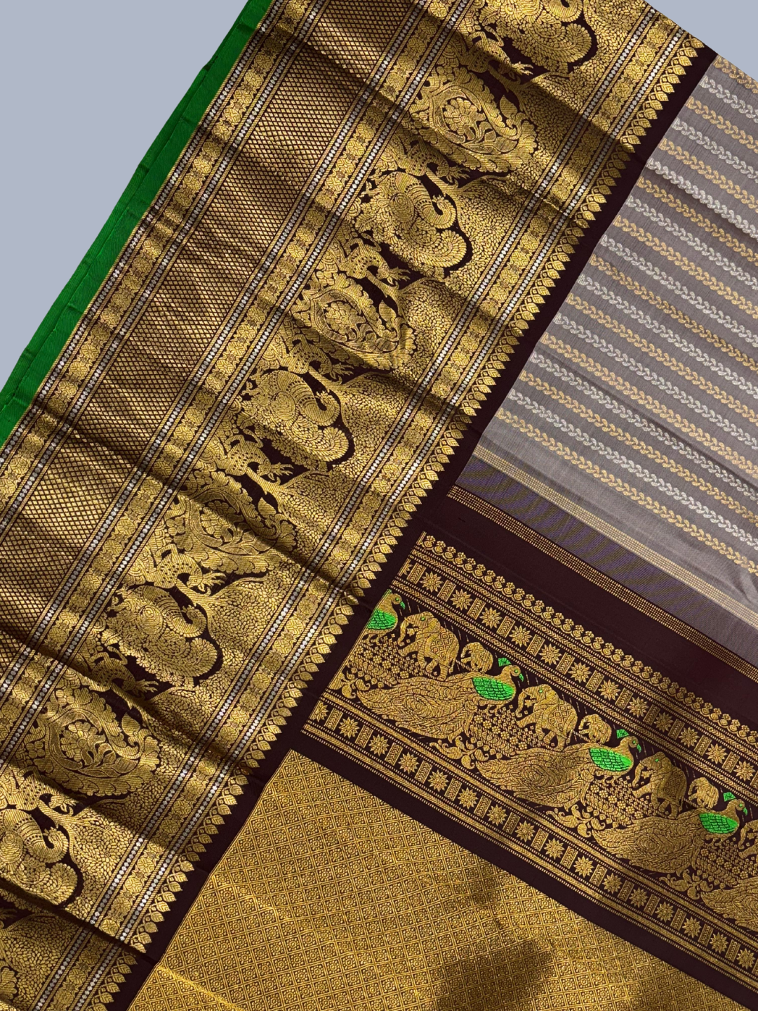 Pure Handwoven Gadwal Silk Saree Gray-203