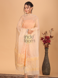Pure Handloom Muslin Jamdani Dupatta With Linen White  - 005