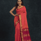 Pure handloom Korvai Silk Cotton Saree in Coral Pink Golden Pallu - 022