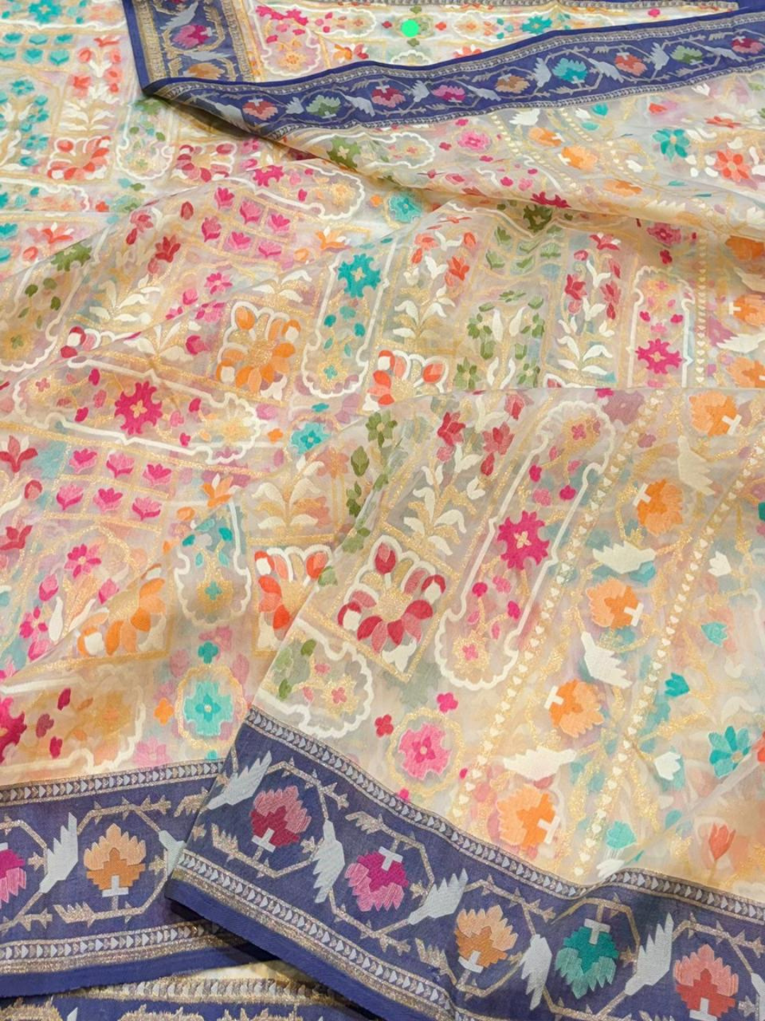 Banarasi Exclusive Ektara Kora JAMDANI Tilfi saree | Pearl White