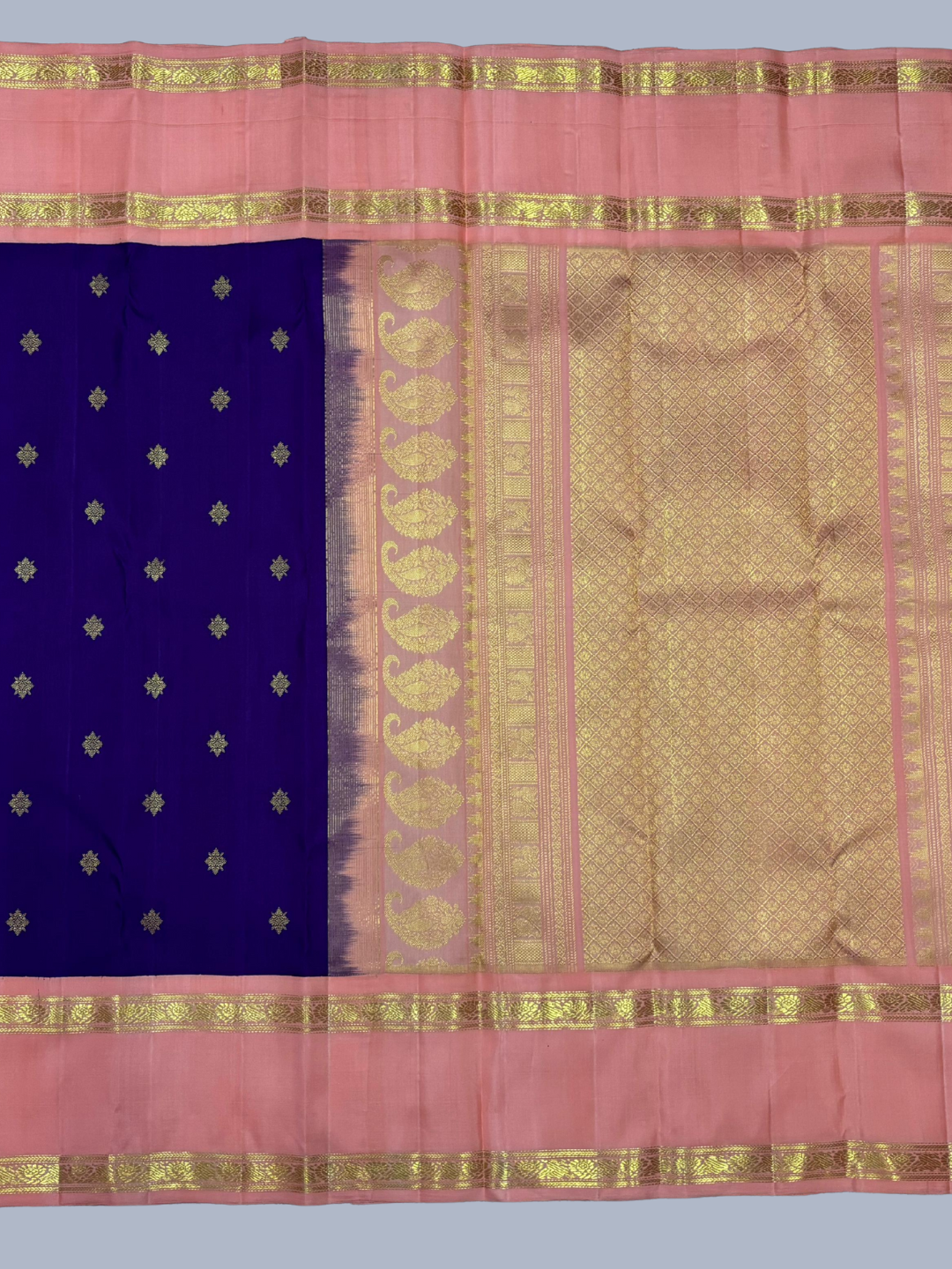 Pure Handwoven Gadwal Silk Saree With Royal Purple-033