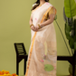 Pure Jamdani Linen Saree | Cream White  and White  | Half and Half style with Contrast Border