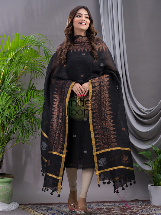 Coal Black Linen X Linen 2-Piece Set Kurti & Dupatta (UNSTITCHED) - 103
